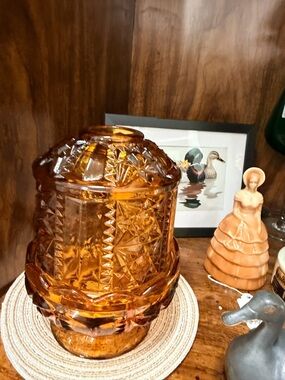 Amber Cut Glass Stars and Bars Ferry lamp- Amber Decorative Accent